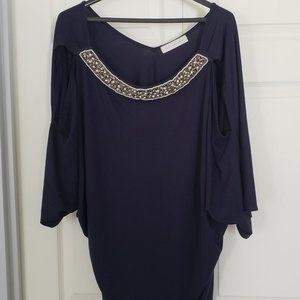 Suzy Shier 3x royal blue dressy cold shoulder blouse